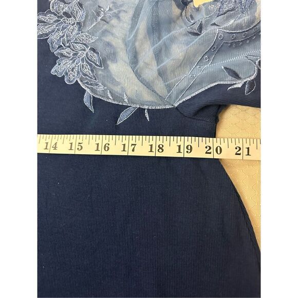 Free People Women M top blue Daniella embroidered long sleeves illusion shirt - Picture 9 of 11